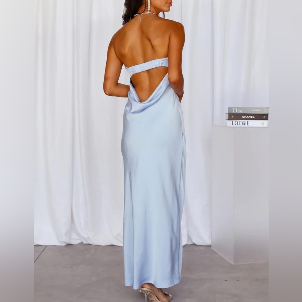 Realtix Satin Silk Tube Tops Backless Strapless Maxi Dress Long Dresses